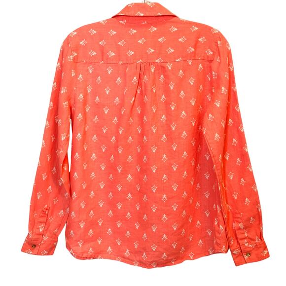 Linen Club Luxury Button Front Pink Floral Long Sleeve Top Petite M - Picture 2 of 8